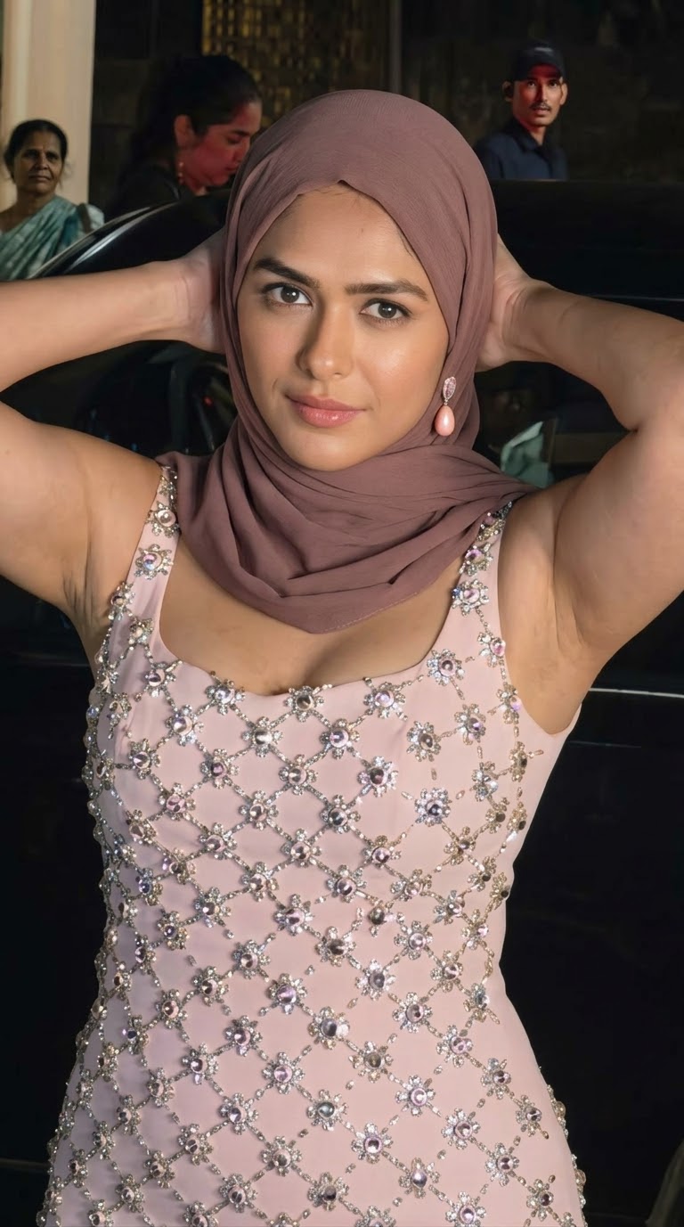 صورة بحجاب وردي مع فستان مزهر.