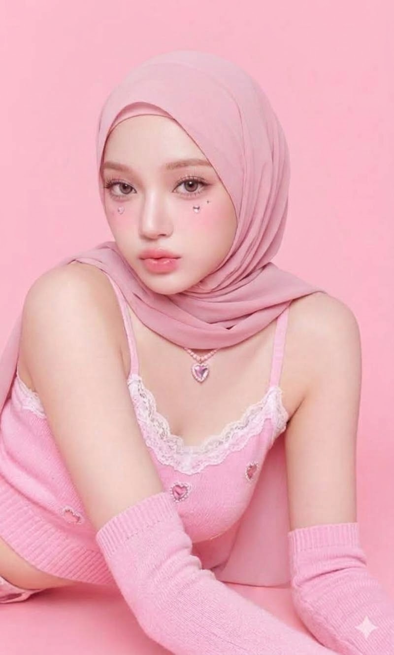 صورة بحجاب وردي مع بلوزة وردية.